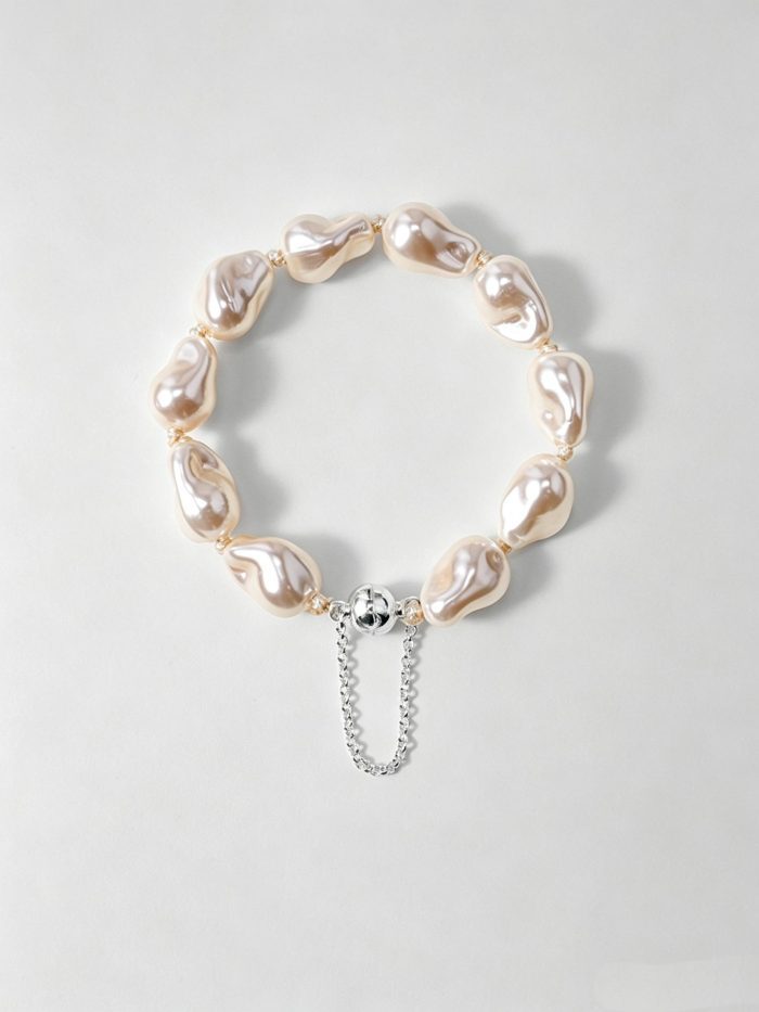 Baroque Pearl Bracelet, Dainty Irregular Pearl Bangle for Women